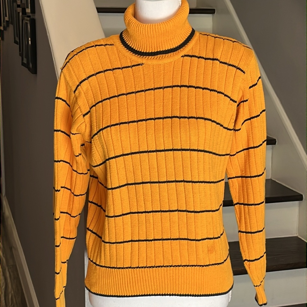 Wainscott Orange and with Black Stripes Turtleneck Sweater. Excellent condition
